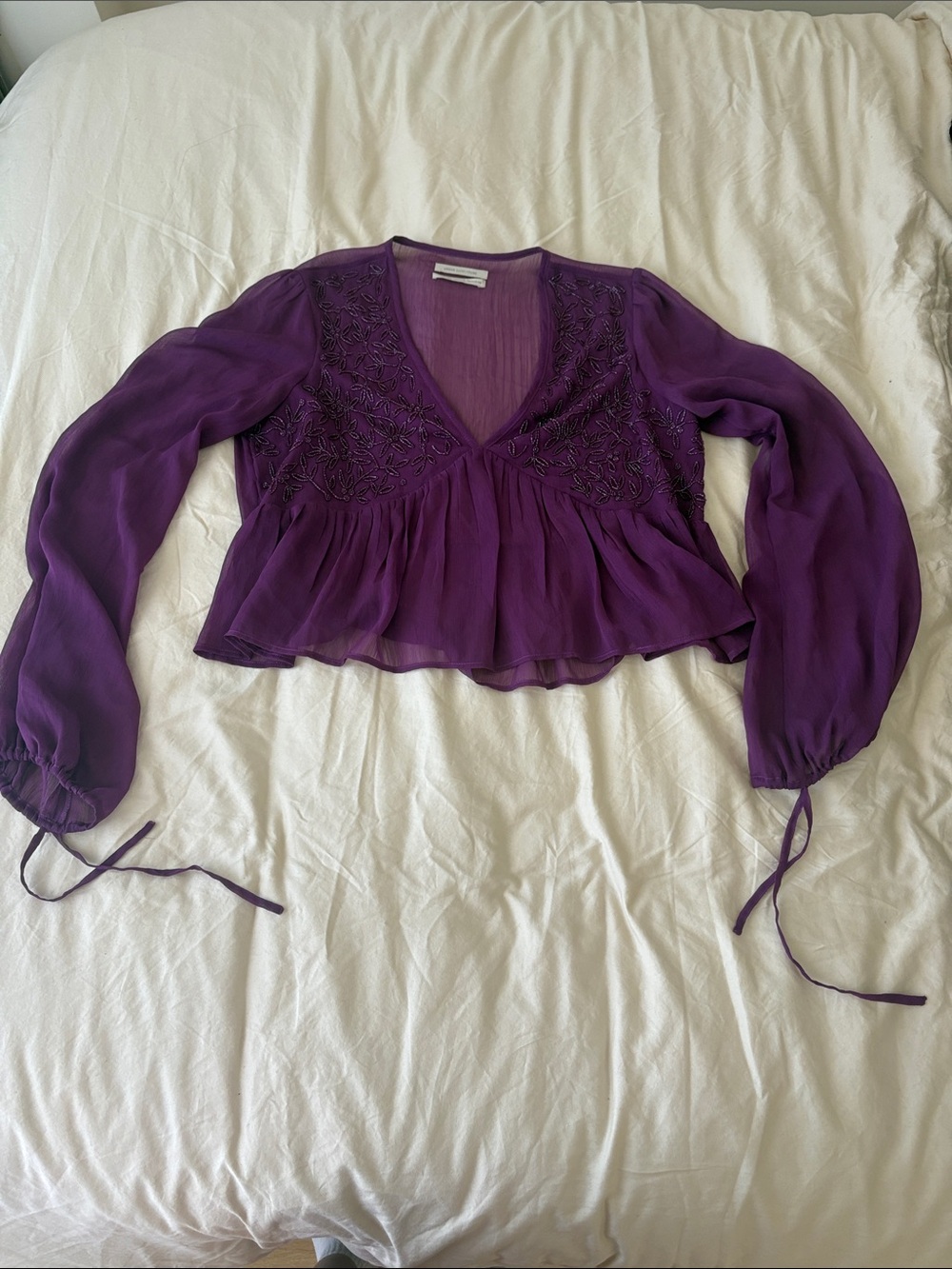 Purple V-Neck Embroidered Peplum Blouse